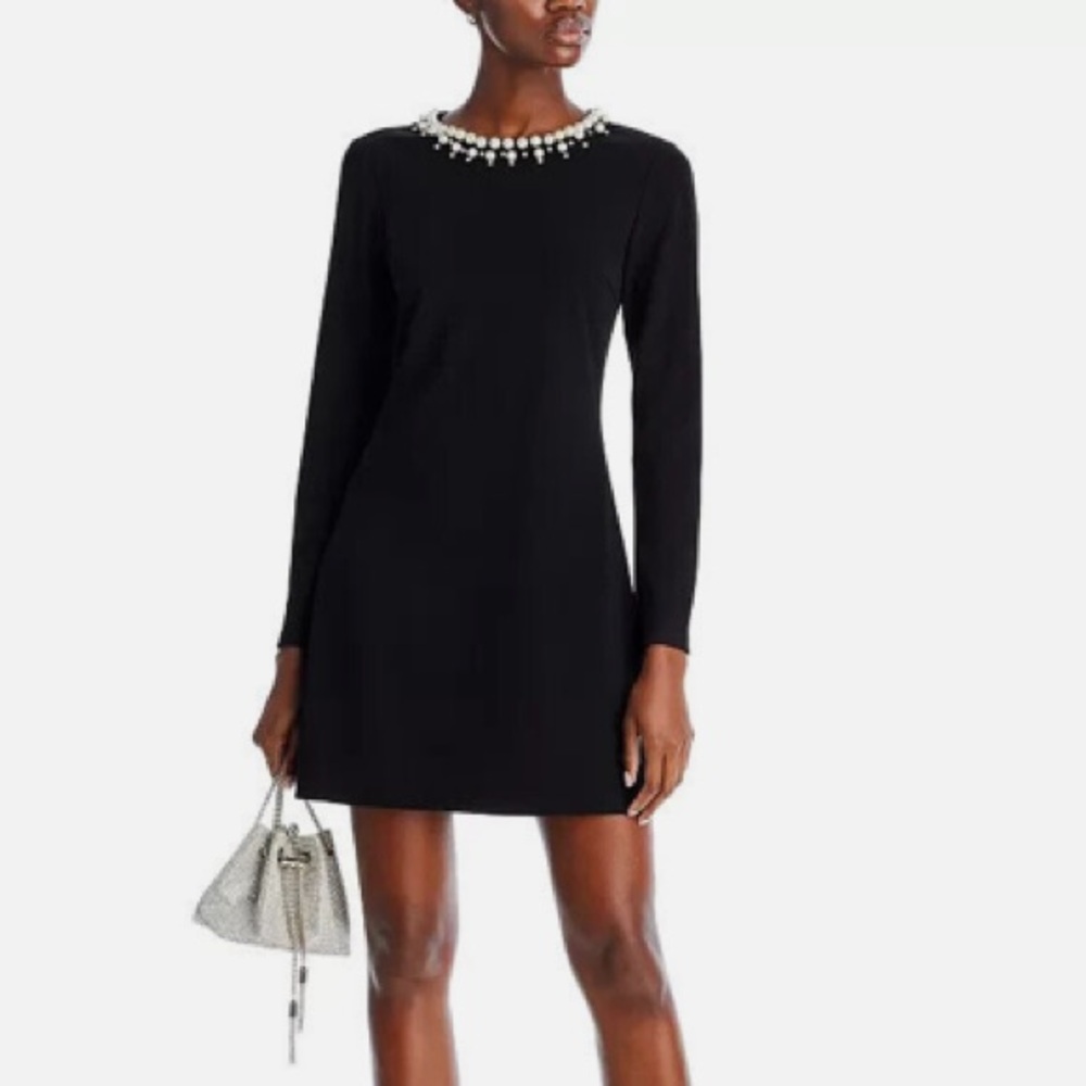 NWT Aqua Black Long Sleeve Beaded Neck Dress Womens Size XS